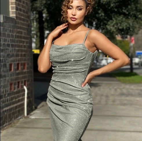 Silver Graceful Silhouette Backless Long Dress