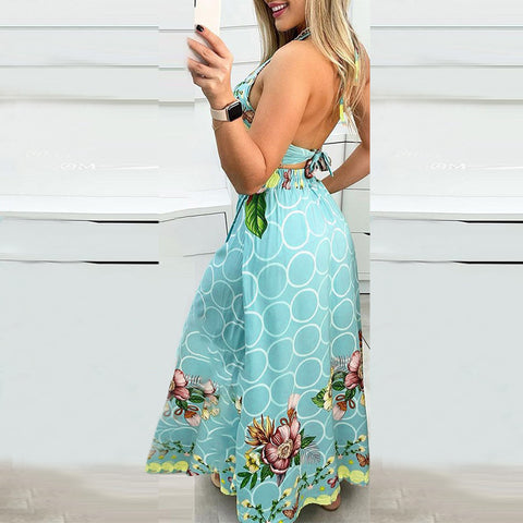 Light Blue Floral Printed Top & Maxi Skirt Set