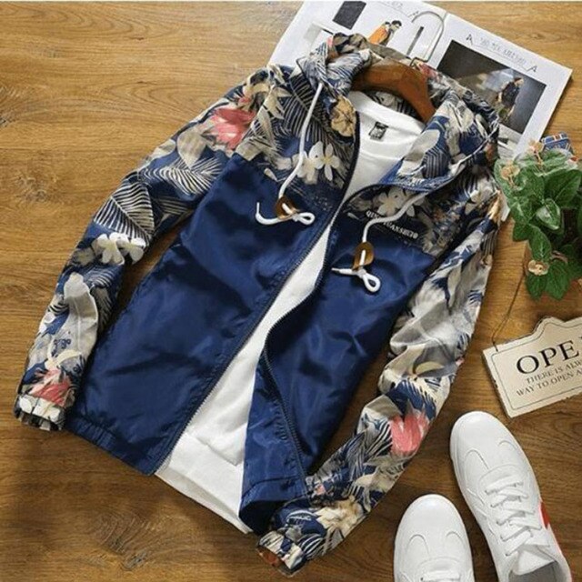 Blue Floral Windbreaker Jacket 