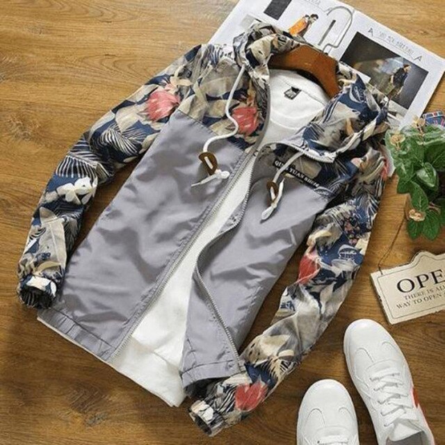 Grey Floral Windbreaker Jacket 