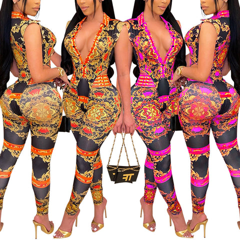 Mandala Print Tops and High Waist Pants Sets