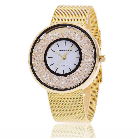 Women Rose Quartz Rhinestone Watch