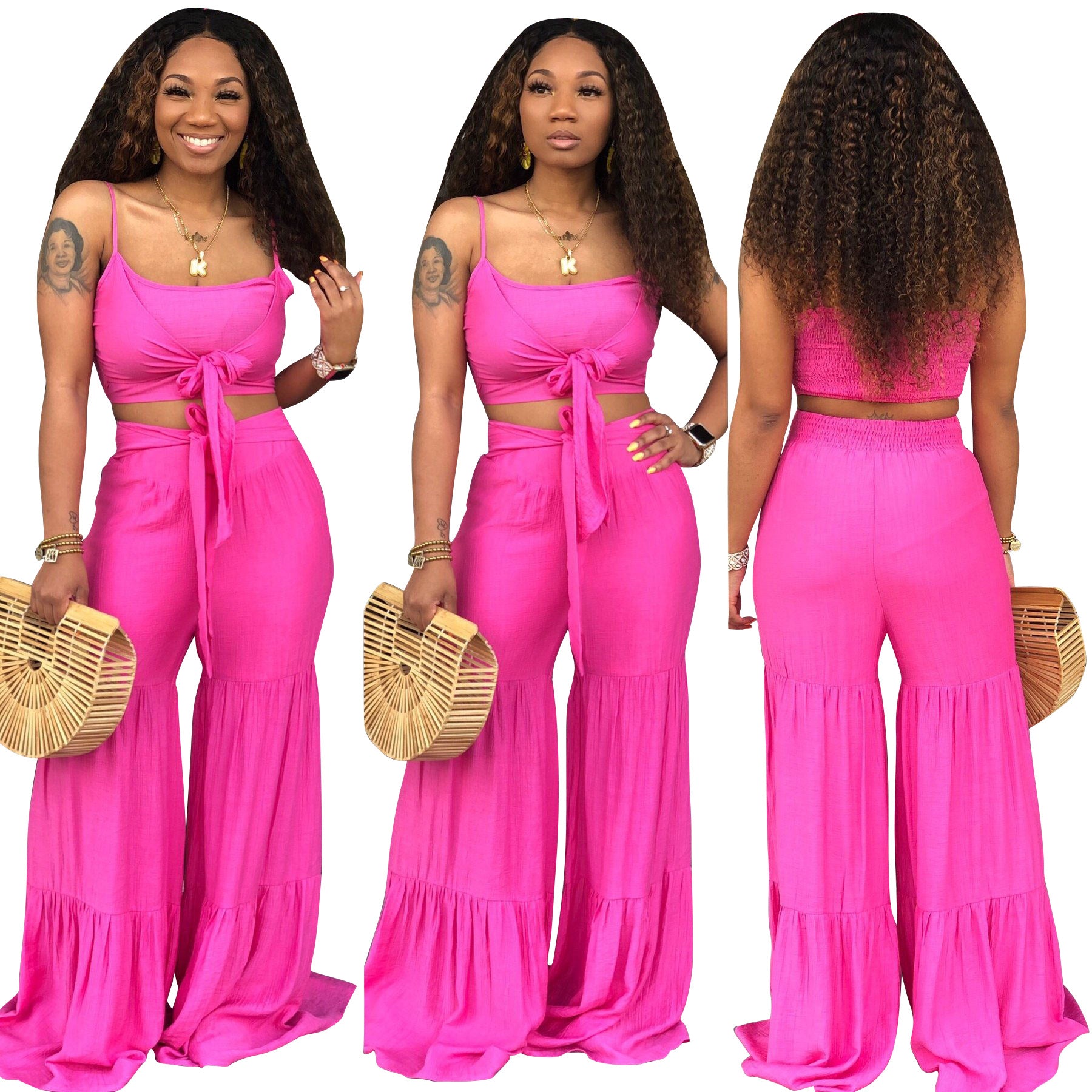 Women's Stretchy Palazzo Go With The Flow Wide Leg Pants Set – Culture ...