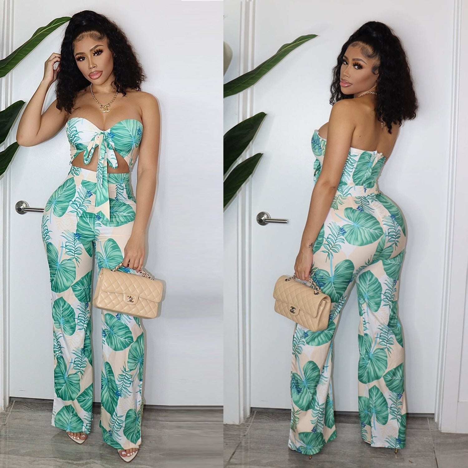 Leaf Chest Wrapped Jumpsuit