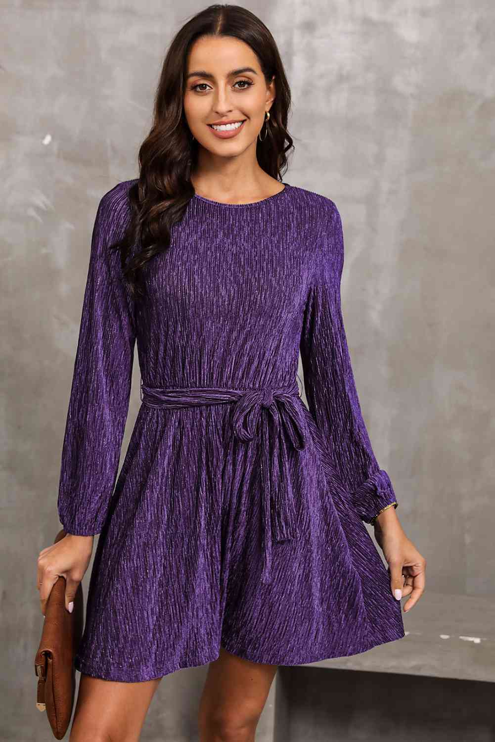 Violet Stretchy Belted Mini Dress