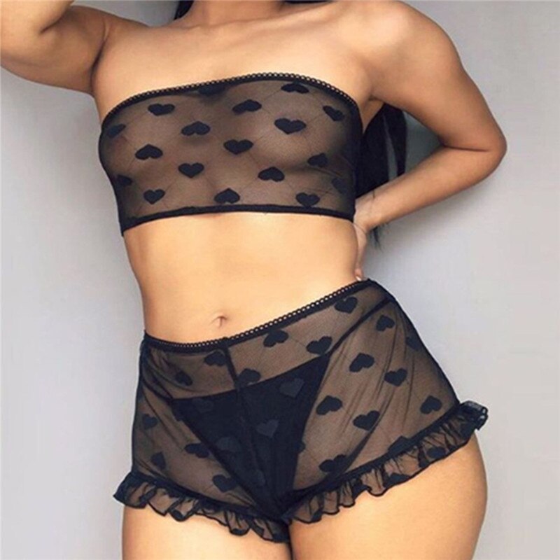 Flirty Hearts Mesh Lingerie Set