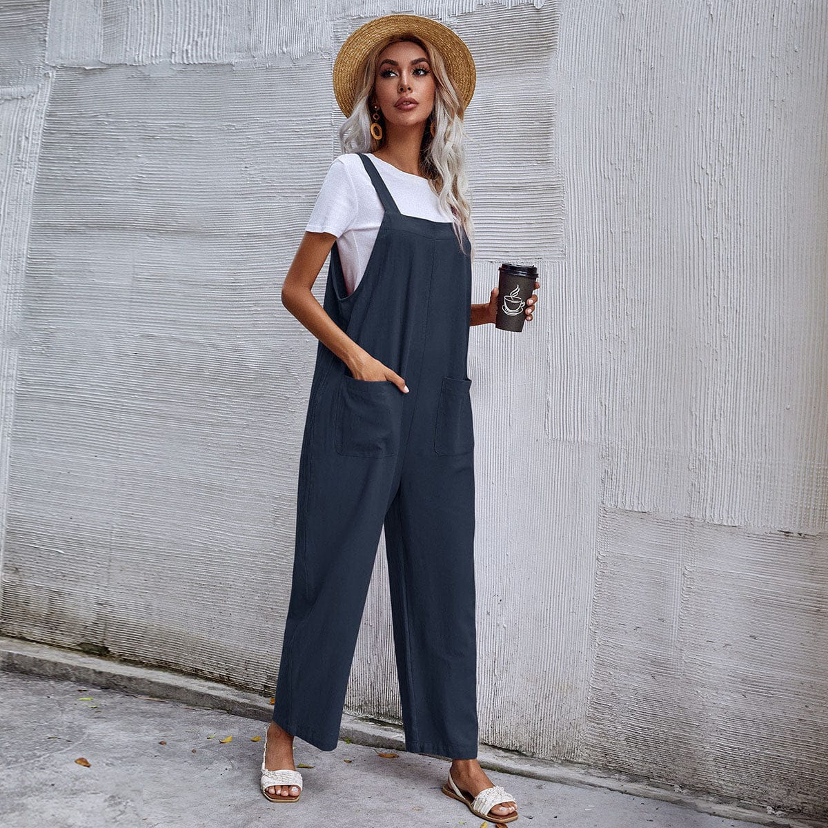 blue with pockets jumpsuit for women