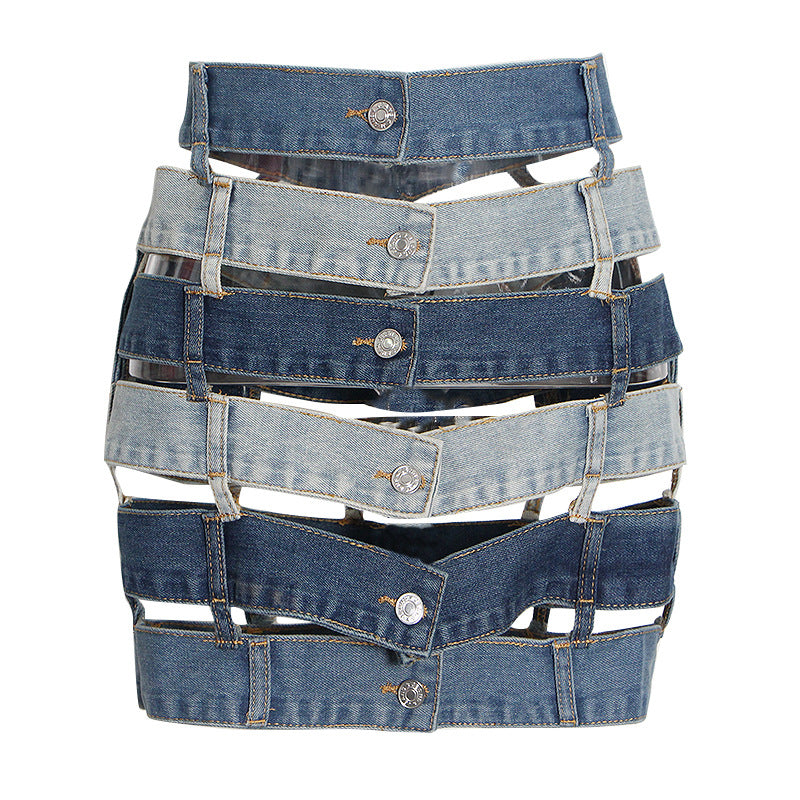 Hollow Out Mini Denim Skirt