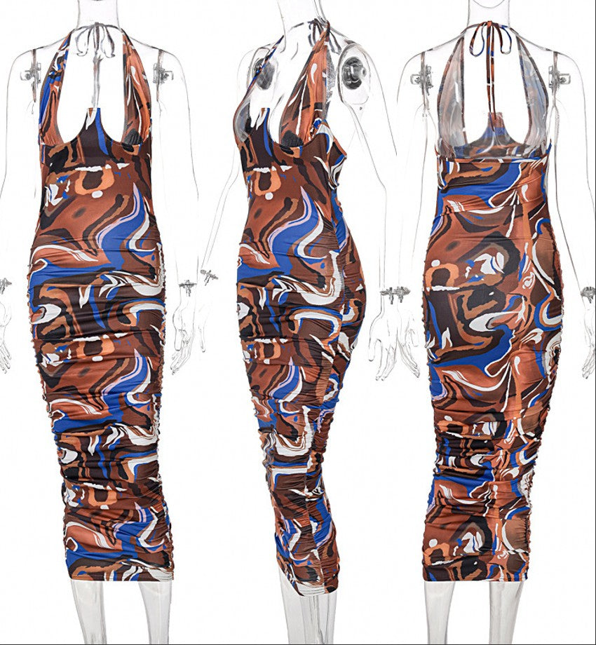 Marble Print Halter Midi Dress