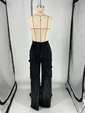 Chic Cargo Solid Color Trousers Black