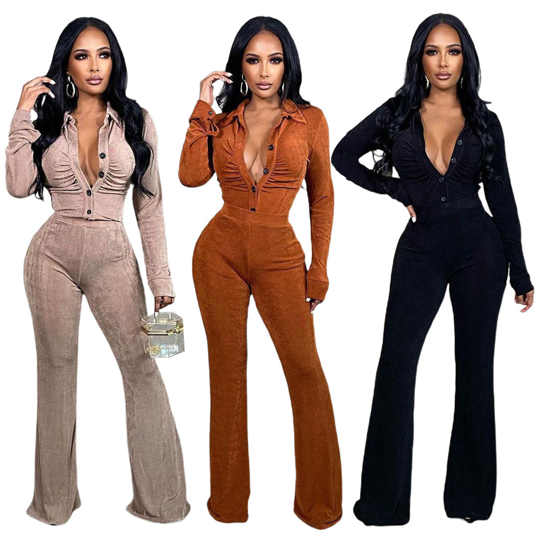 Velvet Tops & Wide Leg Trousers Set