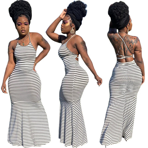 Summertime Striped Maxi Dress White