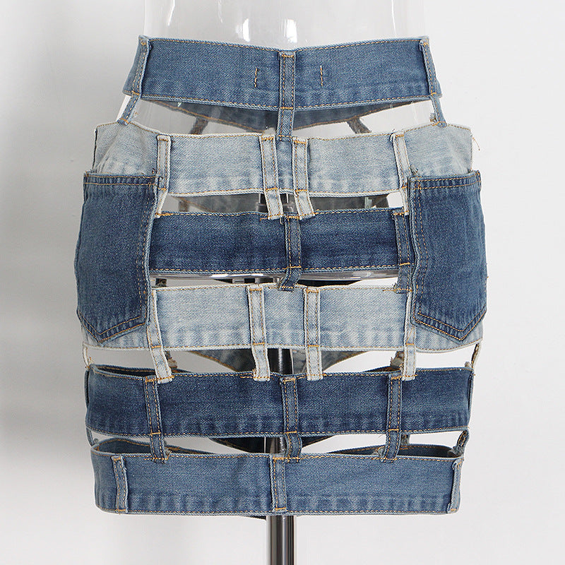 Hollow Out Mini Denim Skirt