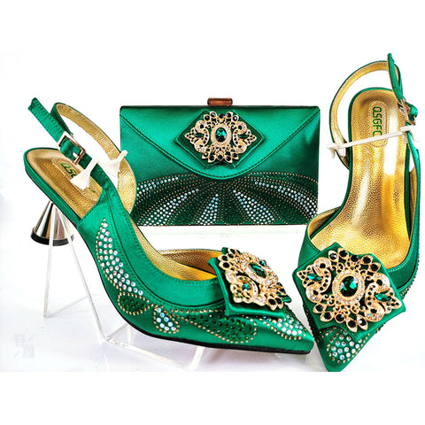 Green Fancy Italian Heel & Bag Set