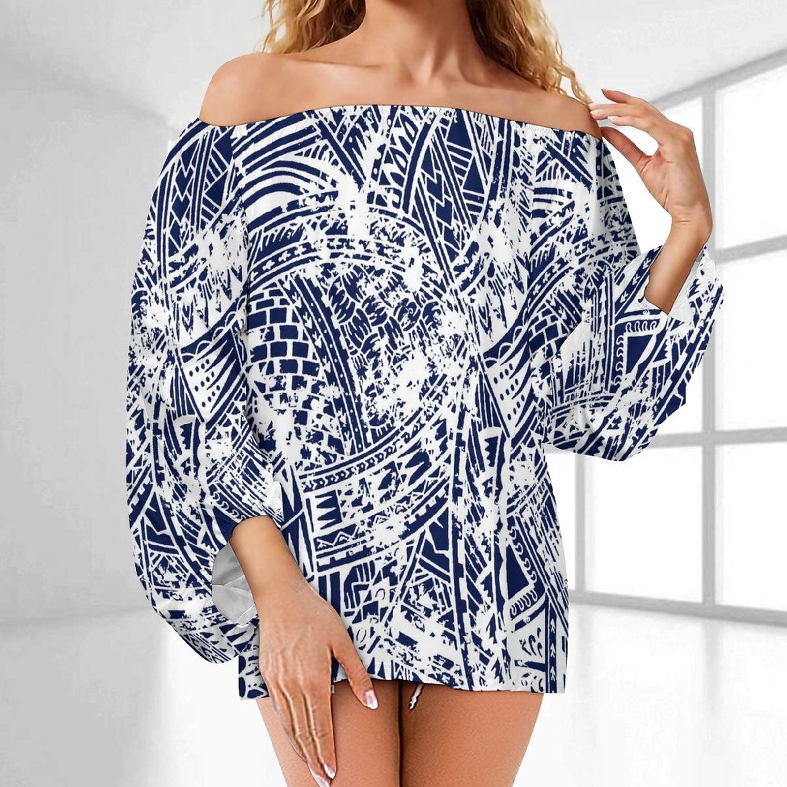 Tribal Style Oversize Dress Blue