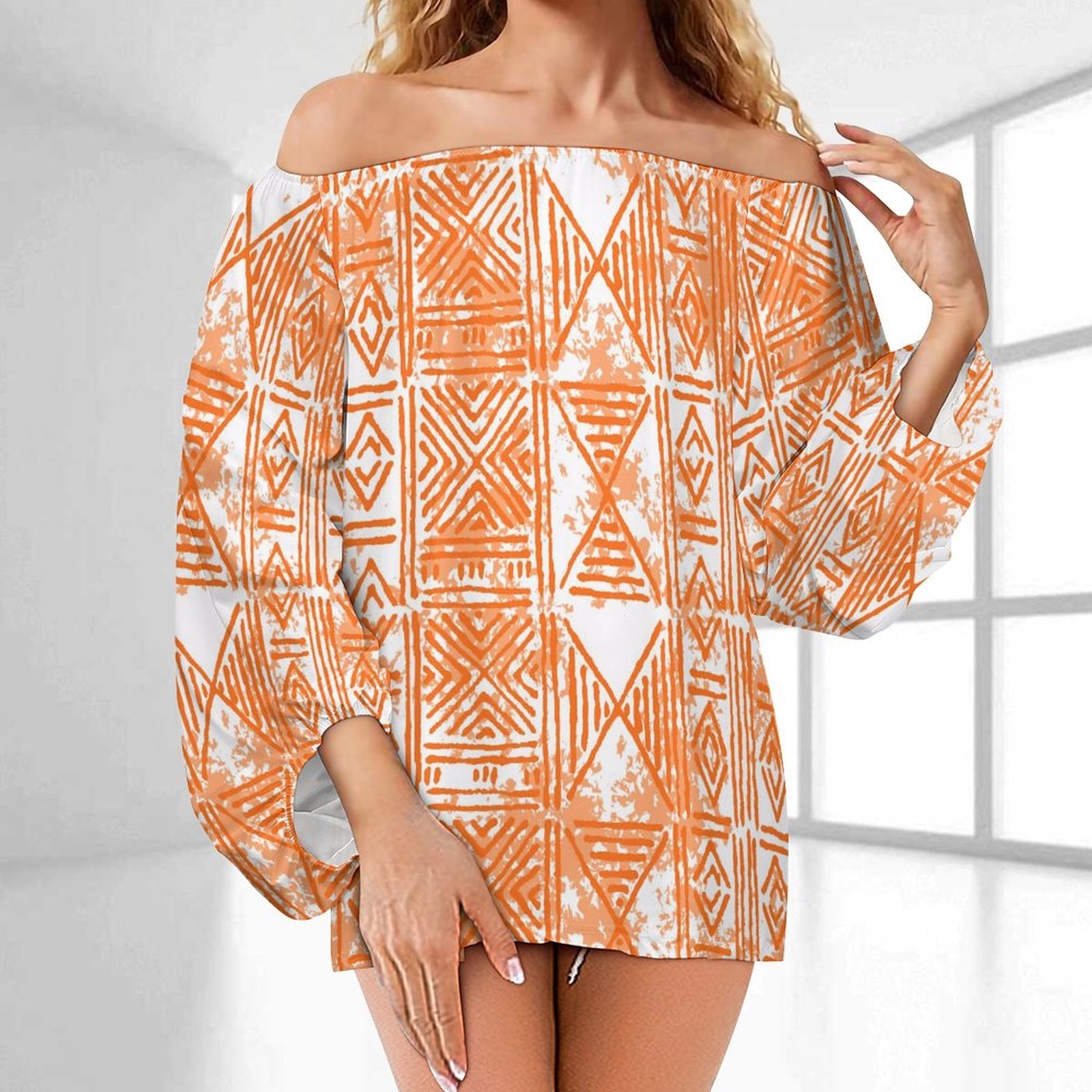 Tribal Style Oversize Dress Orange