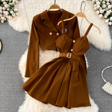 Brown Lena's Graceful Coat & Dress Ensemble