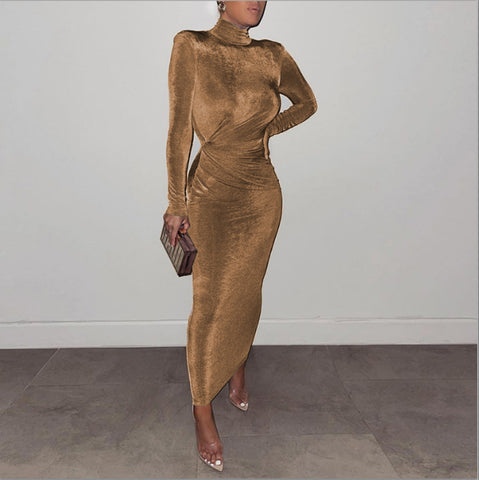 Golden Turtle Neck Evening Dress