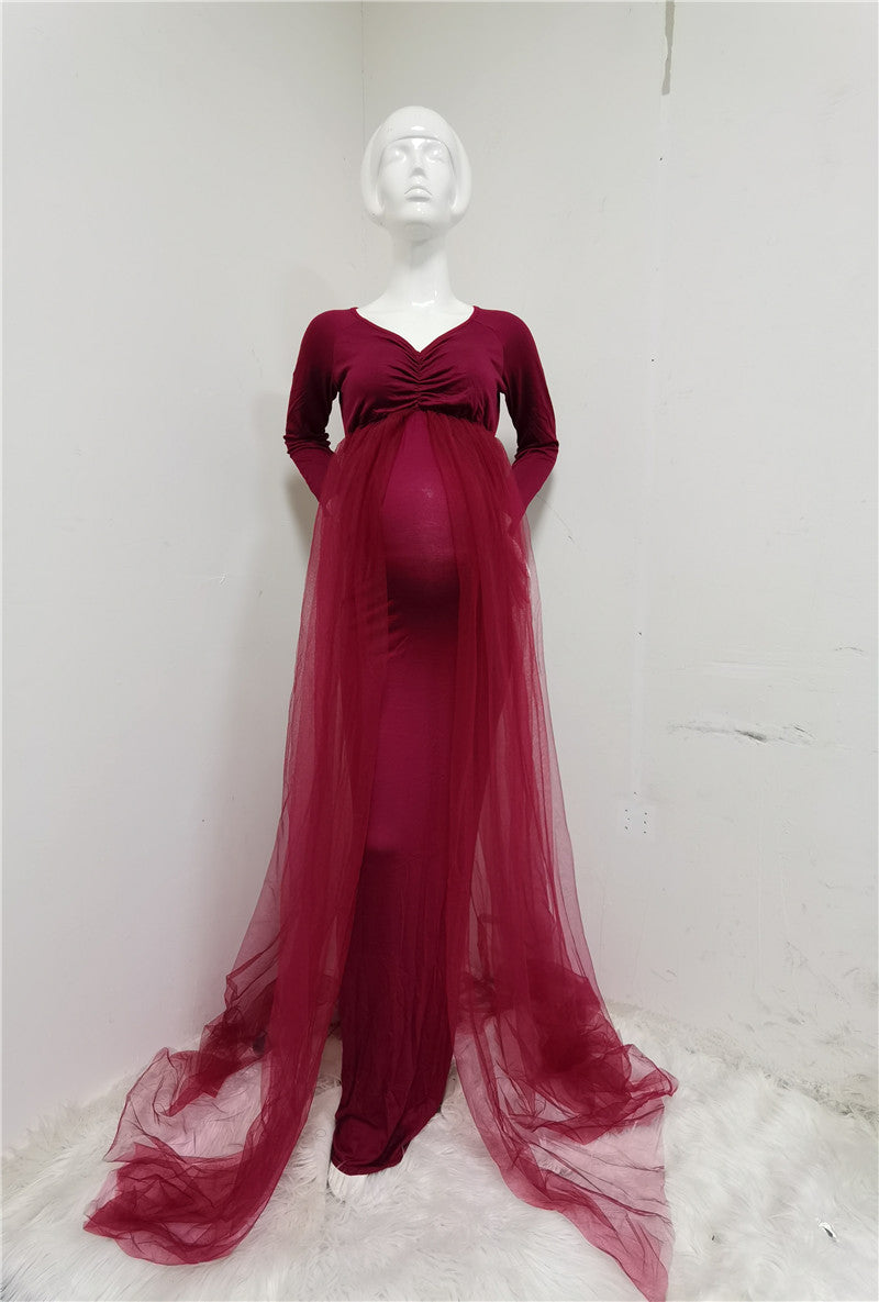 Red Maternity Vestidos Evening Maxi Dress 