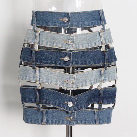 Hollow Out Mini Denim Skirt