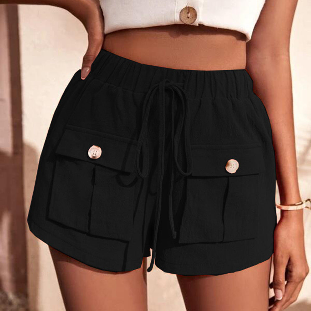 Black Tie Waist Cargo Shorts